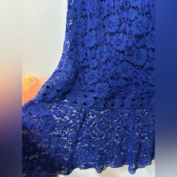 Lulus Vibrant Life Cobalt Blue Lace Trumpet Hem Square Neck Midi Dress XS - Picture 5 of 7